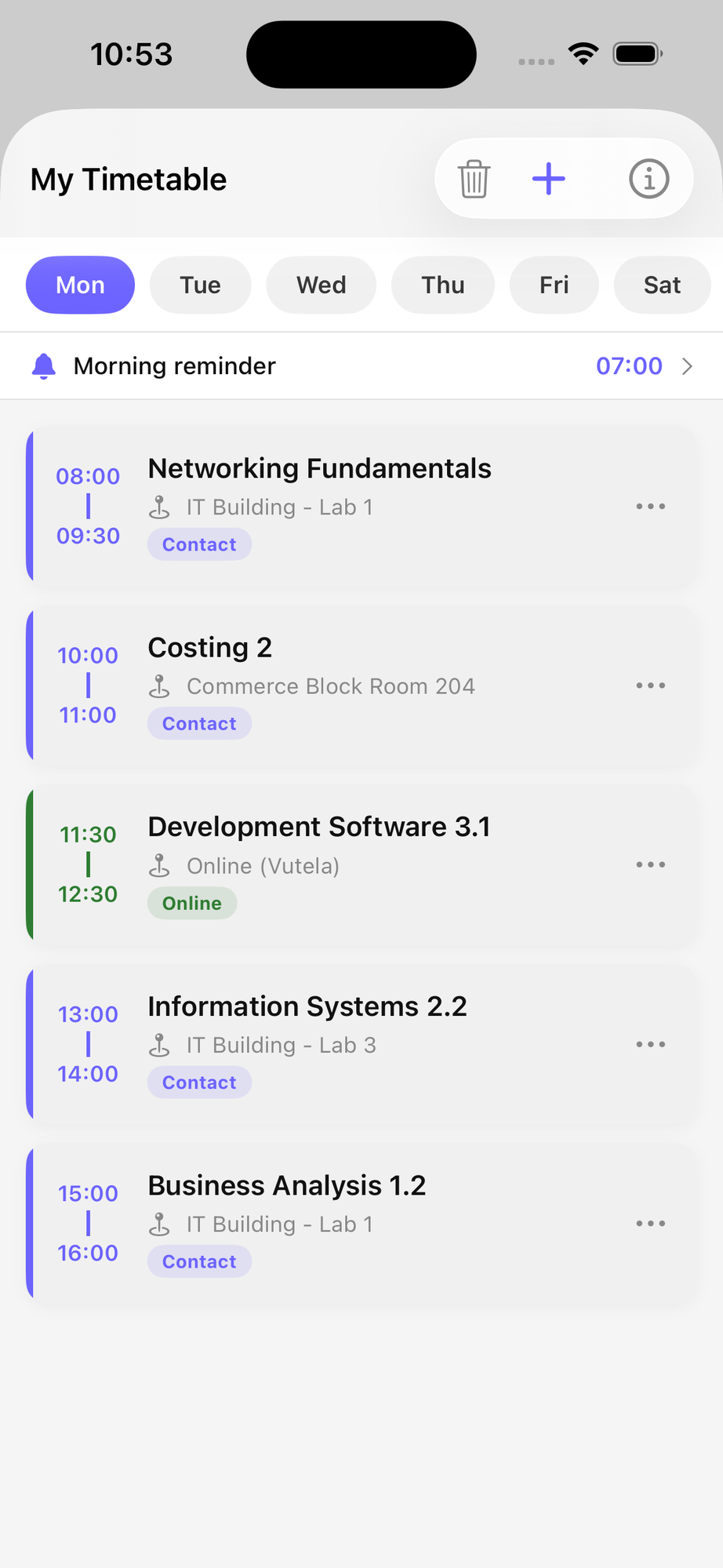 Timetable — Student Core screenshot